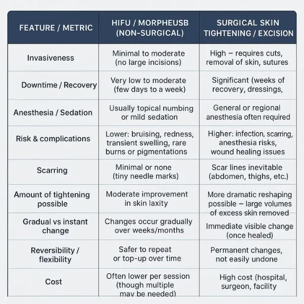 Lost the Weight but Not the Loose Skin? 3 A table showing the benefits of Lipo Sculpt London treatments to combat loose skin.